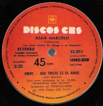 Juan Marcelo — Amor... Qué Triste Es El Adiós / Tanto Lo Llamo... Tanto Lo Lloro