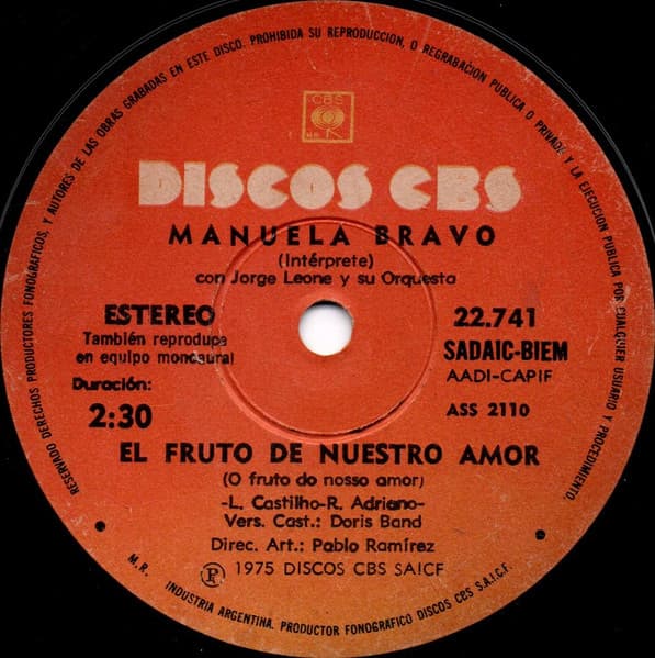 Manuela Bravo — El Fruto De Nuestro Amor / Para Que El Amor No Muera Entre Los Dos