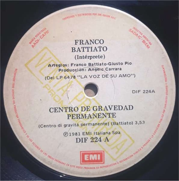 Franco Battiato — Centro De Gravedad Permanente