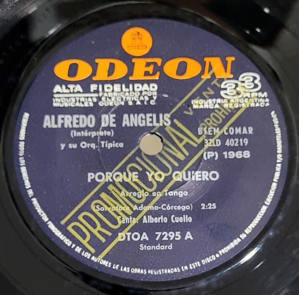 Alfredo de Angelis Y Su Orquesta Típica — Porque Yo Quiero / Bendicion De Amor