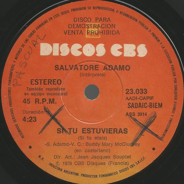 Salvatore Adamo — Si Tu Estuvieras / Si Tu Etais