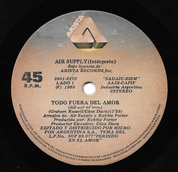 Air Supply — Todo fuera del amor/ Viejos habitos por todos lados