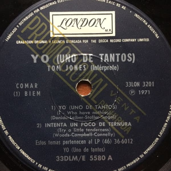 Tom Jones — Yo (Uno De Tantos) / Intenta Un Poco De Ternura / Hija De La Oscuridad / Lo Que El Mundo Necesita Es Amor