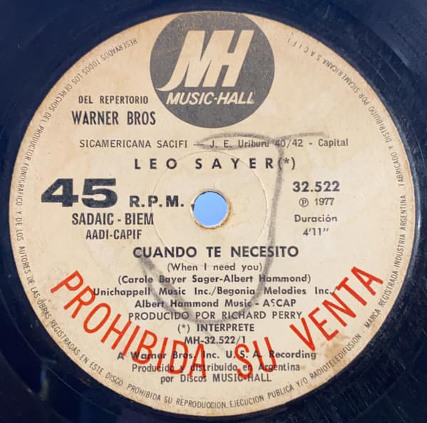 Leo Sayer — Cuando Te Necesito