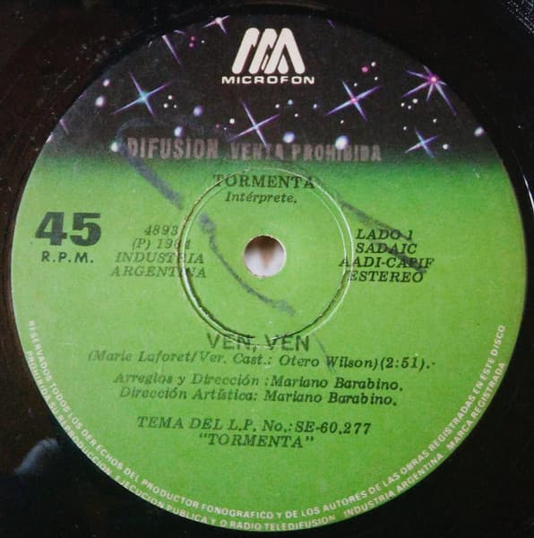 Tormenta — Ven , Ven / No Puedo Estar Tan Sola