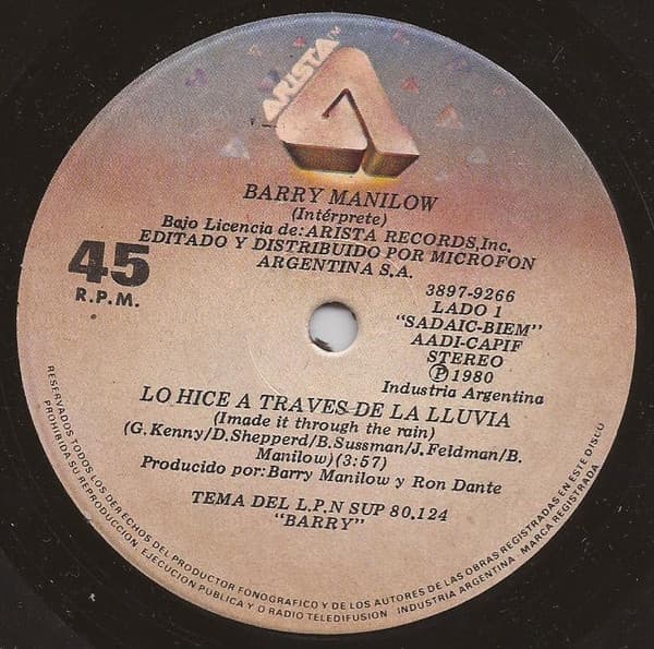 Barry Manilow — Lo Hice A Traves De La Lluvia = I Made It Through The Rain / Solamente En Chicago = Only In Chicago