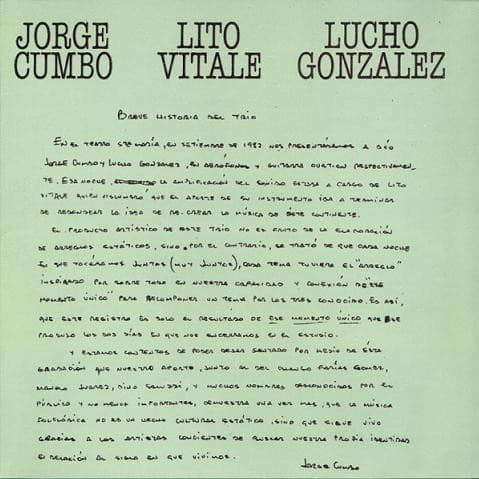 Jorge Cumbo & Lito Vitale & Lucho González — Jorge Cumbo Lito Vitale Lucho González