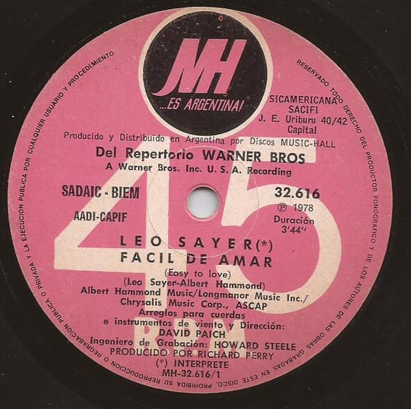 Leo Sayer — Facil De Amar / Me Obsesiona