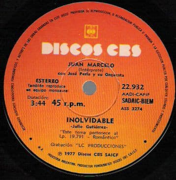 Juan Marcelo & José Perla y Su Orquesta — Inolvidable / Vida Mía