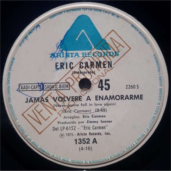 Eric Carmen — Jamás Volveré A Enamorarme = Never Gonna Fall In Love Again