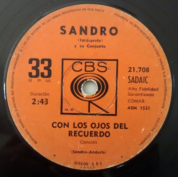 Sandro — Con Los Ojos Del Recuerdo / Extiende te Que Me Encontrarás