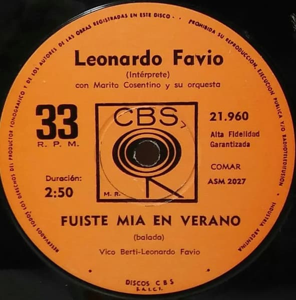 Leonardo Favio — Mi Tristeza Es Mia Y Nada Mas / Fuiste Mia En Verano