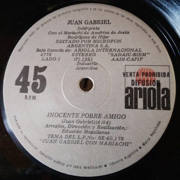 Juan Gabriel — Inocente Pobre Amigo / Veinte Años