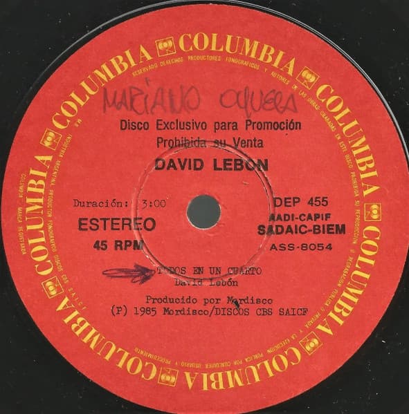 David Lebon — Todos En Un Cuarto / Si Yo Pudiera Ser Tu Amigo