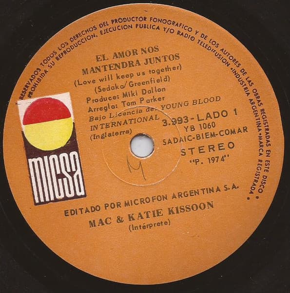 Mac & Katie Kissoon — El Amor Nos Mantrendra Juntos = Love Will Keep Us Together