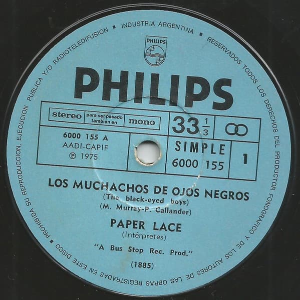 Paper Lace — Los Muchachos De Ojos Negros / Jean
