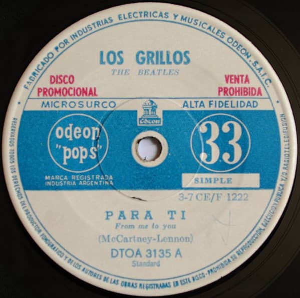 Los Grillos & The Beatles — Para Ti = From Me To You