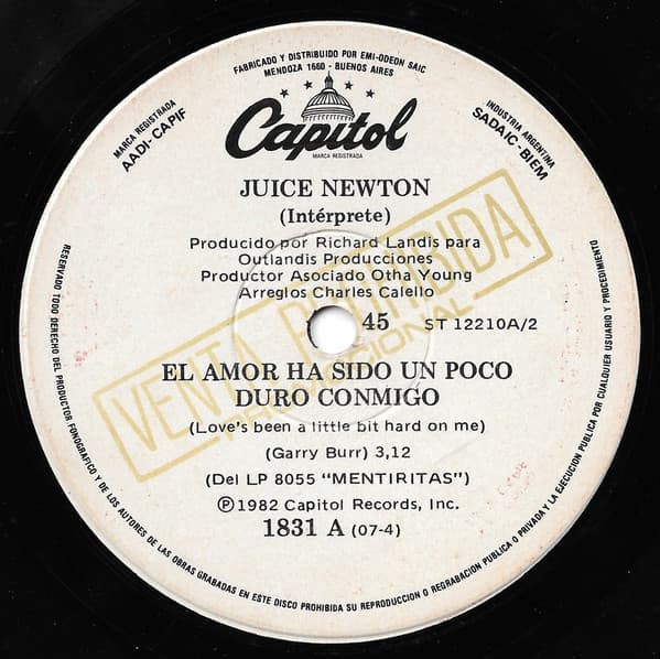 Juice Newton — El Amor Ha Sido Un Poco Duro Conmigo = Love's Been A Little Bit Hard On Me