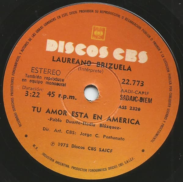 Laureano Brizuela — Tu Amor Está En América / Te Quedarás Sola