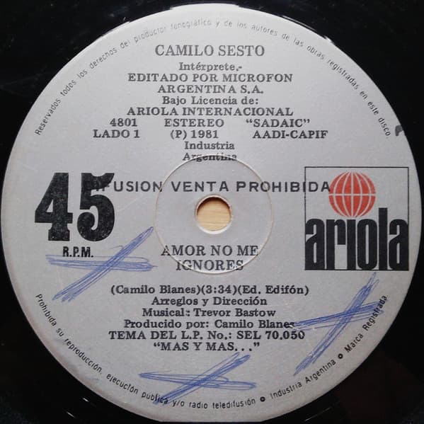 Camilo Sesto — Amor No Me Ignores / No Sabes Cuanto Te Quiero