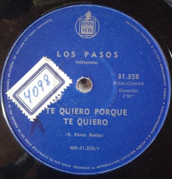 Los Pasos — Te Quiero Porque Te Quiero / Adios A La Tristeza