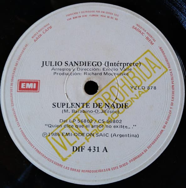 Julio Sandiego — Suplente de Nadie / Confesiones A Un Amigo