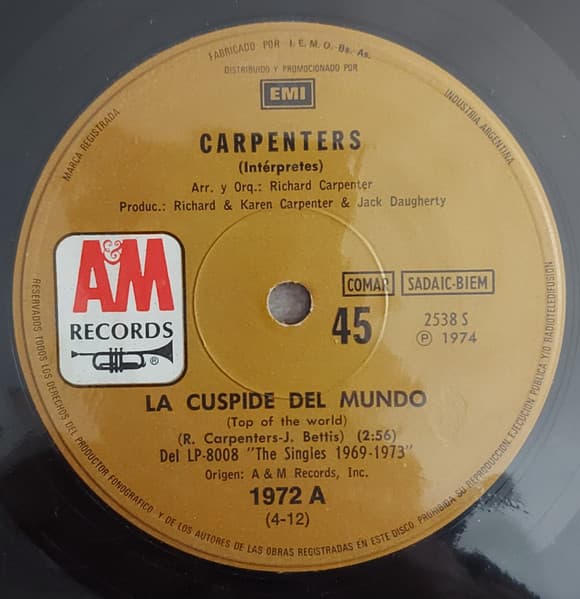 Carpenters — La Cuspide Del Mundo = Top Of The World/ Erica = Heather