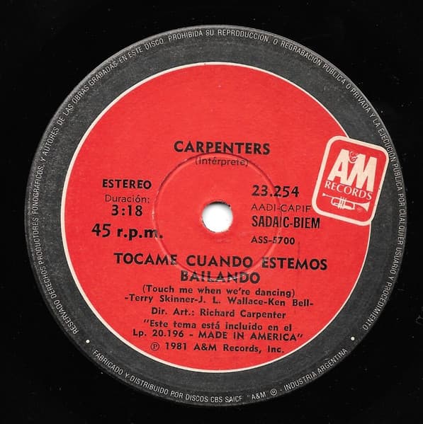 Carpenters — Tocame Cuando Estemos Bailando = Touch Me When We're Dancing