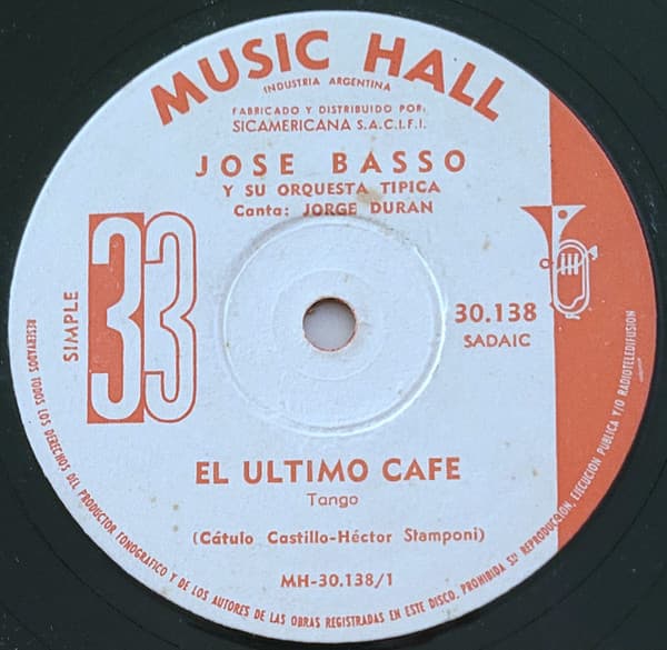 José Basso Y Su Orquesta Típica — El Ultimo Cafe / Cuando El Amor Muere