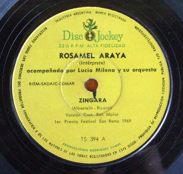 Rosamel Araya & Lucio Milena Y Su Orquesta — Zingara / Llorando Junto Al Mar