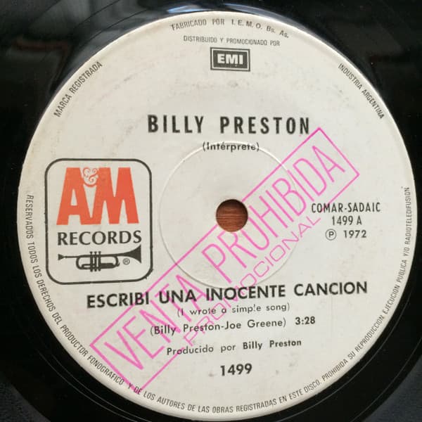 Billy Preston — Escribe Una Inocente Cancion - Fuera Del Espacio