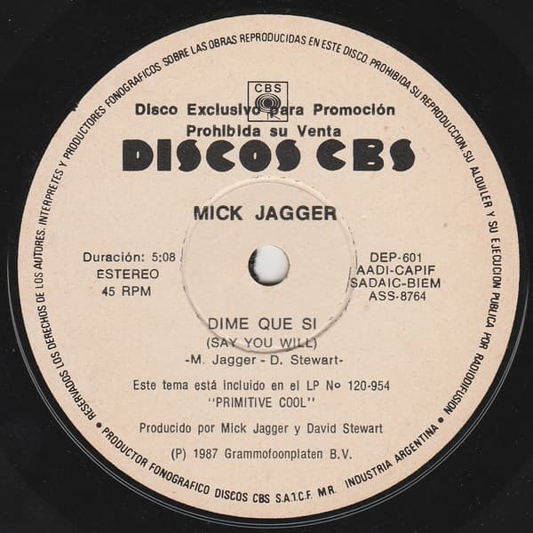 Mick Jagger — Dime Que Si = Say You Will