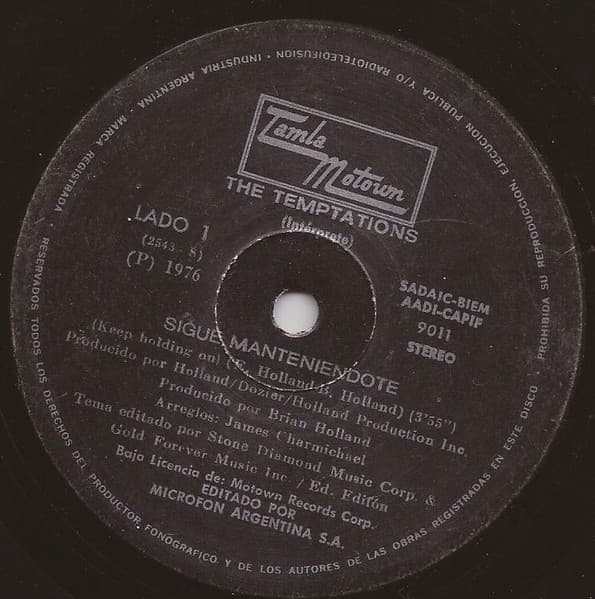 The Temptations — Sigue Manteniendote = Keep Holding On / Si No Te Amo Asi = If I Don't Love You This Way