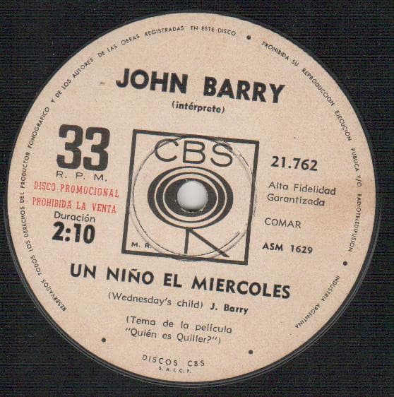 John Barry — Un Niño El Miercoles = Wednesday's Child / Solo Se Vive Dos Veces = You Only Live Twice