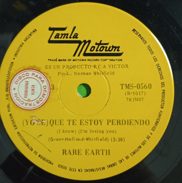 Rare Earth — (Yo Se) Que Te Estoy Perdiendo = (I Know) I'm Losing You / Cuando Joanie Sonrie = When Joanie Smiles