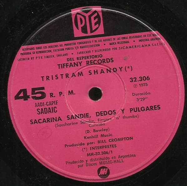 Tristram Shandy — Sacarina, Sangre, Dedos Y Pulgares = Saccharine Sandie, Fingers 'N' Thumbs