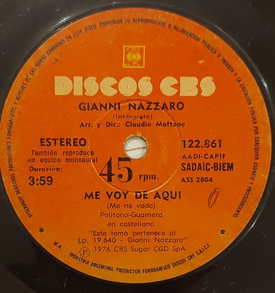 Gianni Nazzaro — Me Voy De Aquí / Me Ne Vado