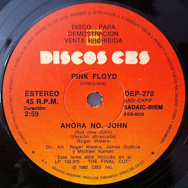 Pink Floyd — Ahora No John = Not Now John / El Corte Final = The Final Cut