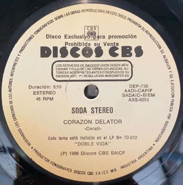 Soda Stereo — Corazon Delator / Dia Comun - Doble Vida