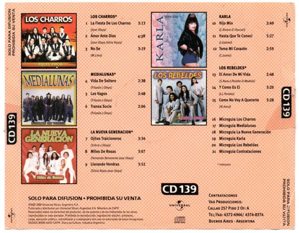 Los Charros & Medialunas & La Nueva Generacion & Karla & Los Rebeldes — CD 139