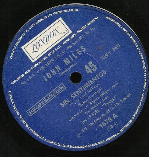 John Miles — Sin Sentimientos = No Hard Feelings / El Bueno De Jack = Nice Man Jack