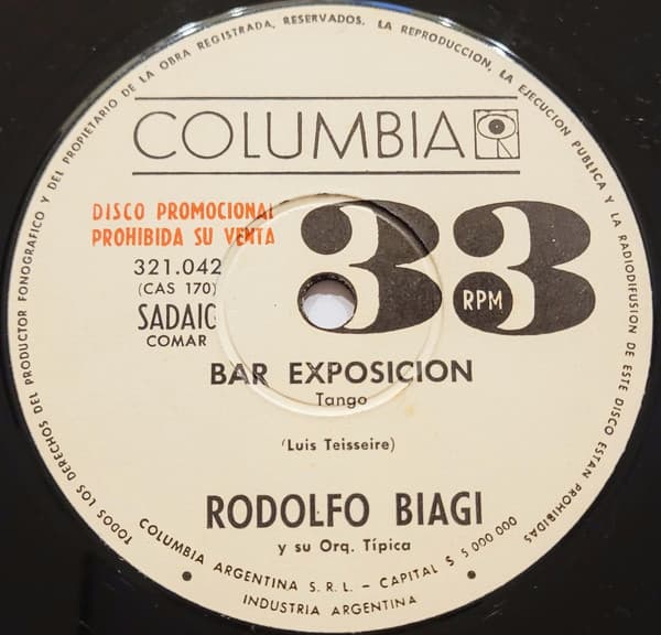 Rodolfo Biagi Y Su Orquesta Típica — Bar Exposicion / Cancion Para Un Cariño