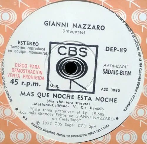 Gianni Nazzaro — Más Qué Noche Esta Noche / Ah' Qué Hermosa Es