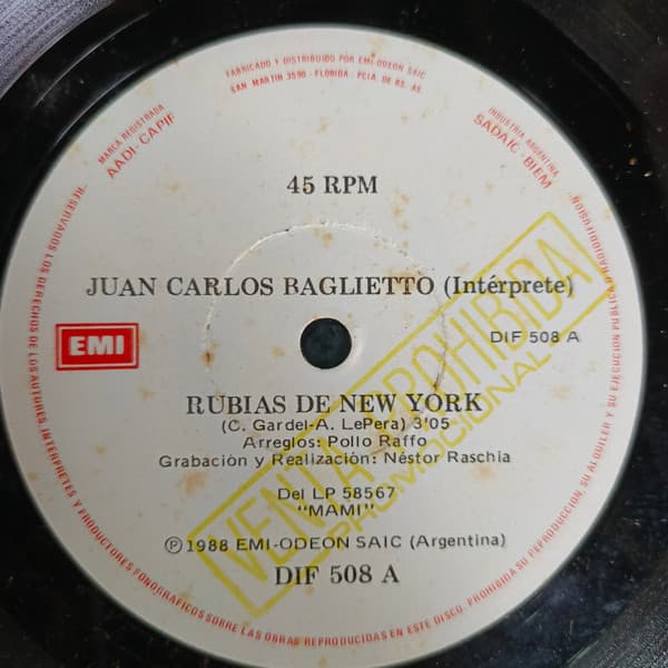 Juan Carlos Baglietto & La Sonora De Bruno Alberto — Rubias De New York / Ya No Quiero Saber Nada
