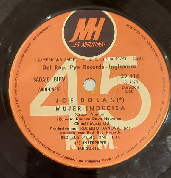 Joe Dolan — Mujer Indecisa = Crazy Woman / Bogie Mama