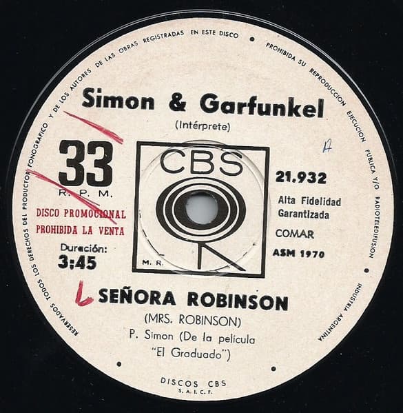 Simon & Garfunkel — Señora Robinson = Mrs. Robinson