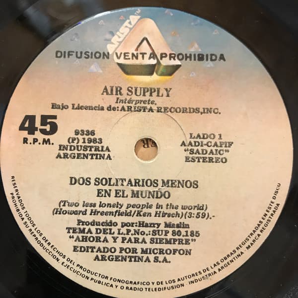 Air Supply — Dos Solitarios Menos En El Mundo = Two Less Lonely People In The World / Amor Joven = Young Love