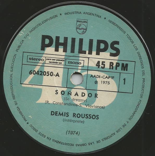 Demis Roussos — Soñador = So Dreamy / Feliz De Estar En Una Isla En El Sol = Happy To Be On An Island In The Sun
