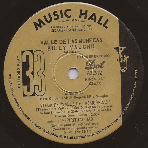 Billy Vaughn — Tema de "Valle De Las Muñecas" = Theme From Of The Dolls