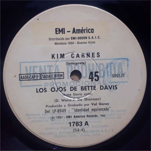 Kim Carnes — Los Ojos De Bette Davis (Bette Davis Eyes) / Te Extraño Esta Noche (Miss You Tonite)
